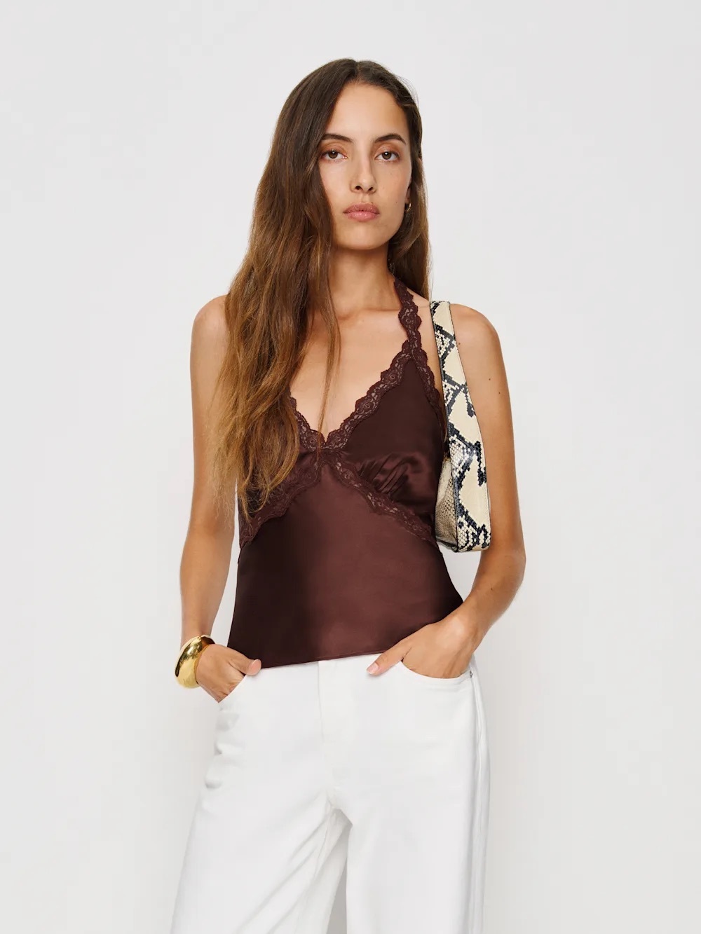 NWOT Reformation Monica Silk Top Mahogany Size L